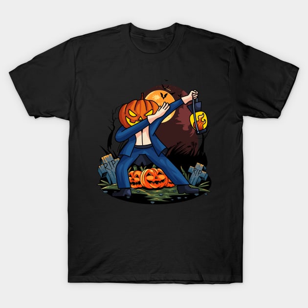 Scary Halloween Dabbing Pumpkin T-Shirt by Foxxy Merch